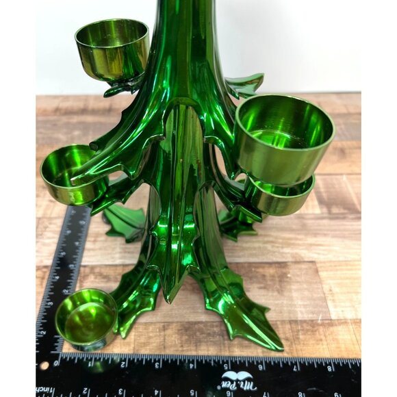Metallic Green Christmas Tree Tealight Holder With Star Holds 6 Candles Heavy - Picture 6 of 6